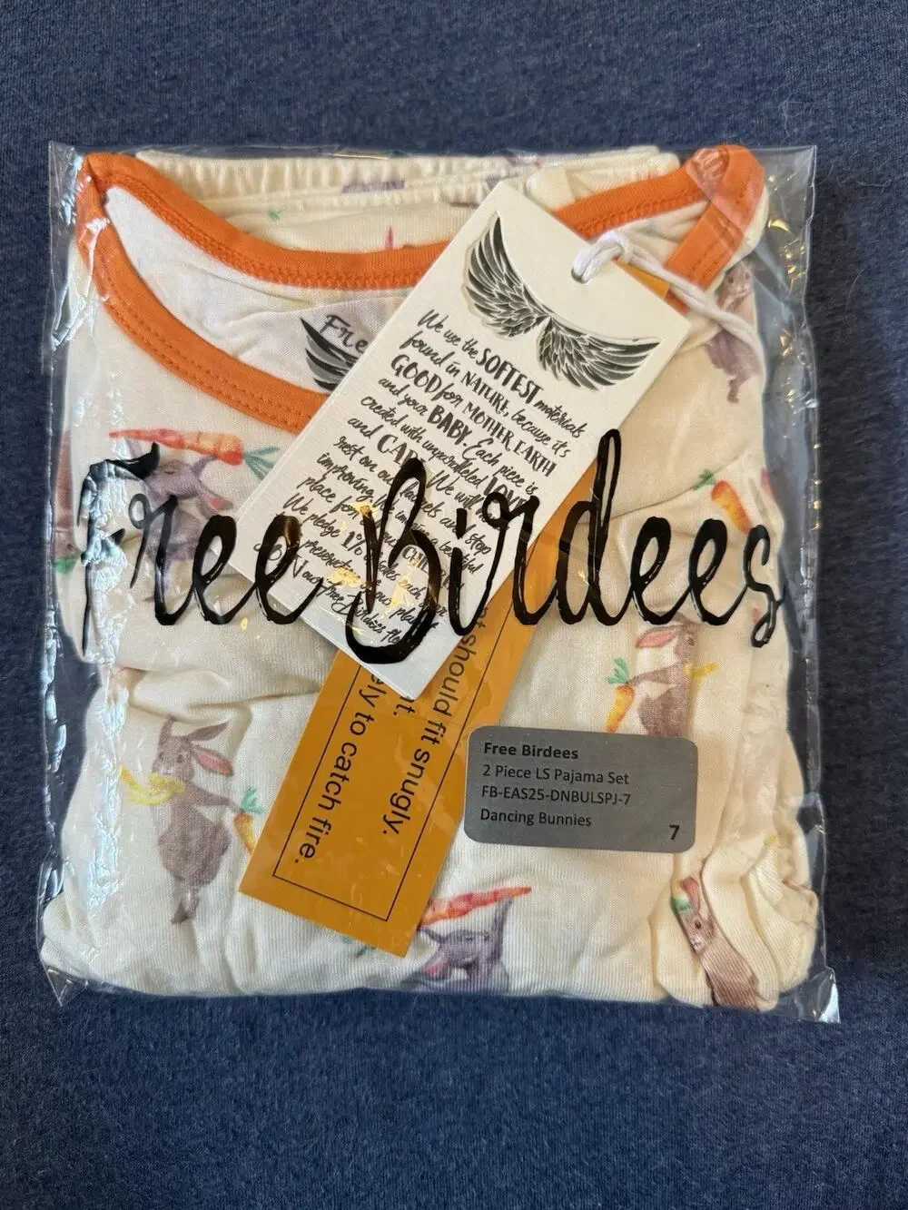Free Birdees Kids Sz 7 Bamboo Pajama Set Dancing Bunnies New NWT